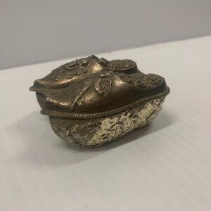 Vintage Foreign Silver plated Trinket box with Red Velvet lining.